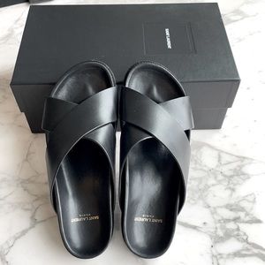 Saint Laurent black leather slides